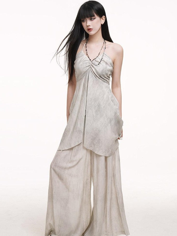 LADYGHOST Ethereal Salt Backless Halter Cami Relaxed Pants Women&
