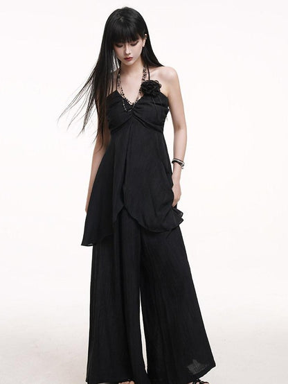 LADYGHOST Ethereal Salt Backless Halter Cami Relaxed Pants Women&