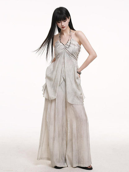LADYGHOST Ethereal Salt Backless Halter Cami Relaxed Pants Women&