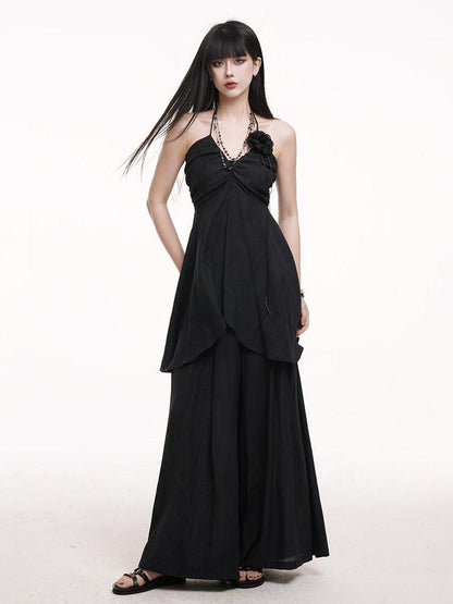LADYGHOST Ethereal Salt Backless Halter Cami Relaxed Pants Women&