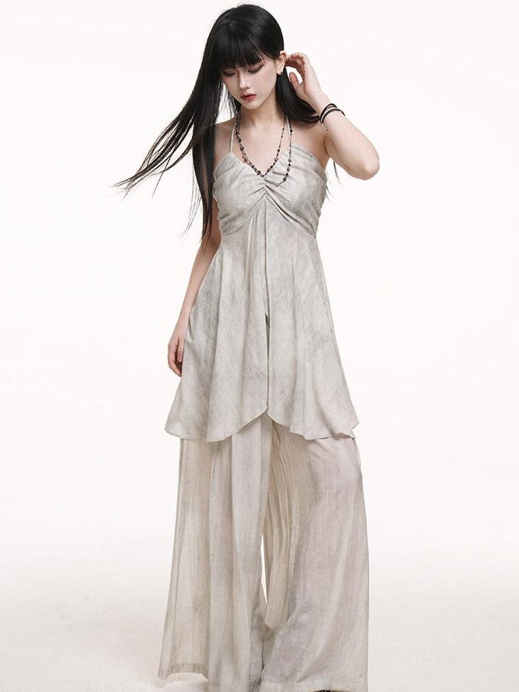 LADYGHOST Ethereal Salt Backless Halter Cami Relaxed Pants Women&