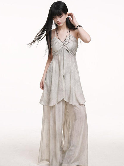 LADYGHOST Ethereal Salt Backless Halter Cami Relaxed Pants Women&