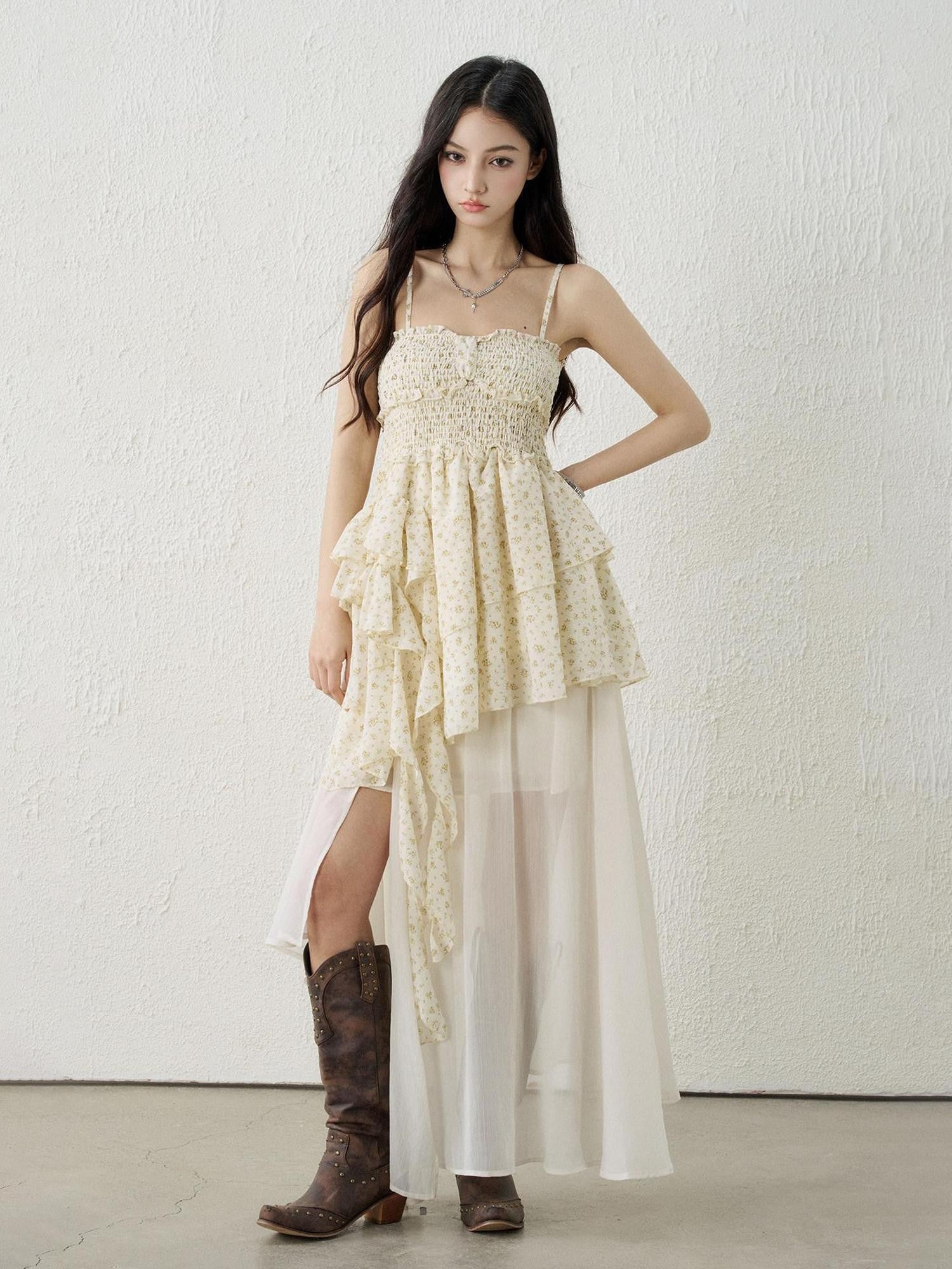 LADYGHOST Ethereal Seaside Strappy Asymmetric Hem Floral Women&