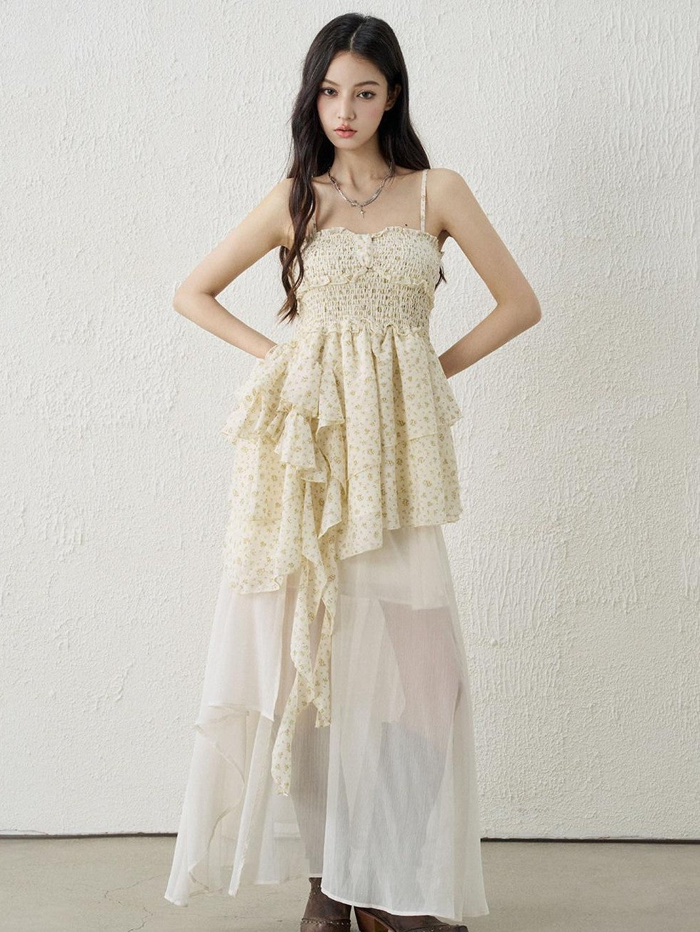 LADYGHOST Ethereal Seaside Strappy Asymmetric Hem Floral Women&