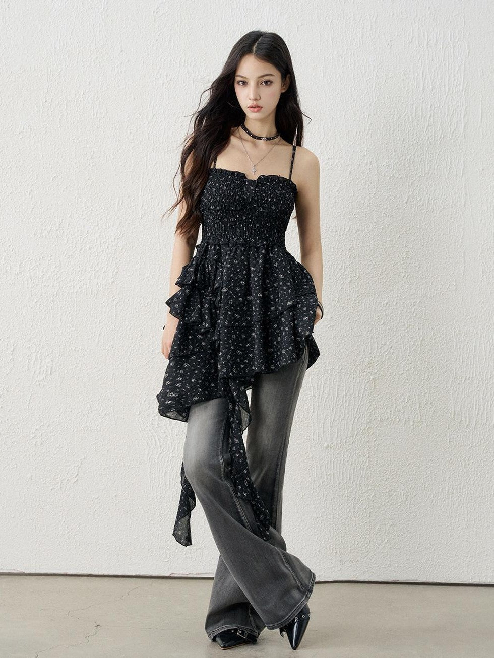 LADYGHOST Ethereal Seaside Strappy Asymmetric Hem Floral Women&