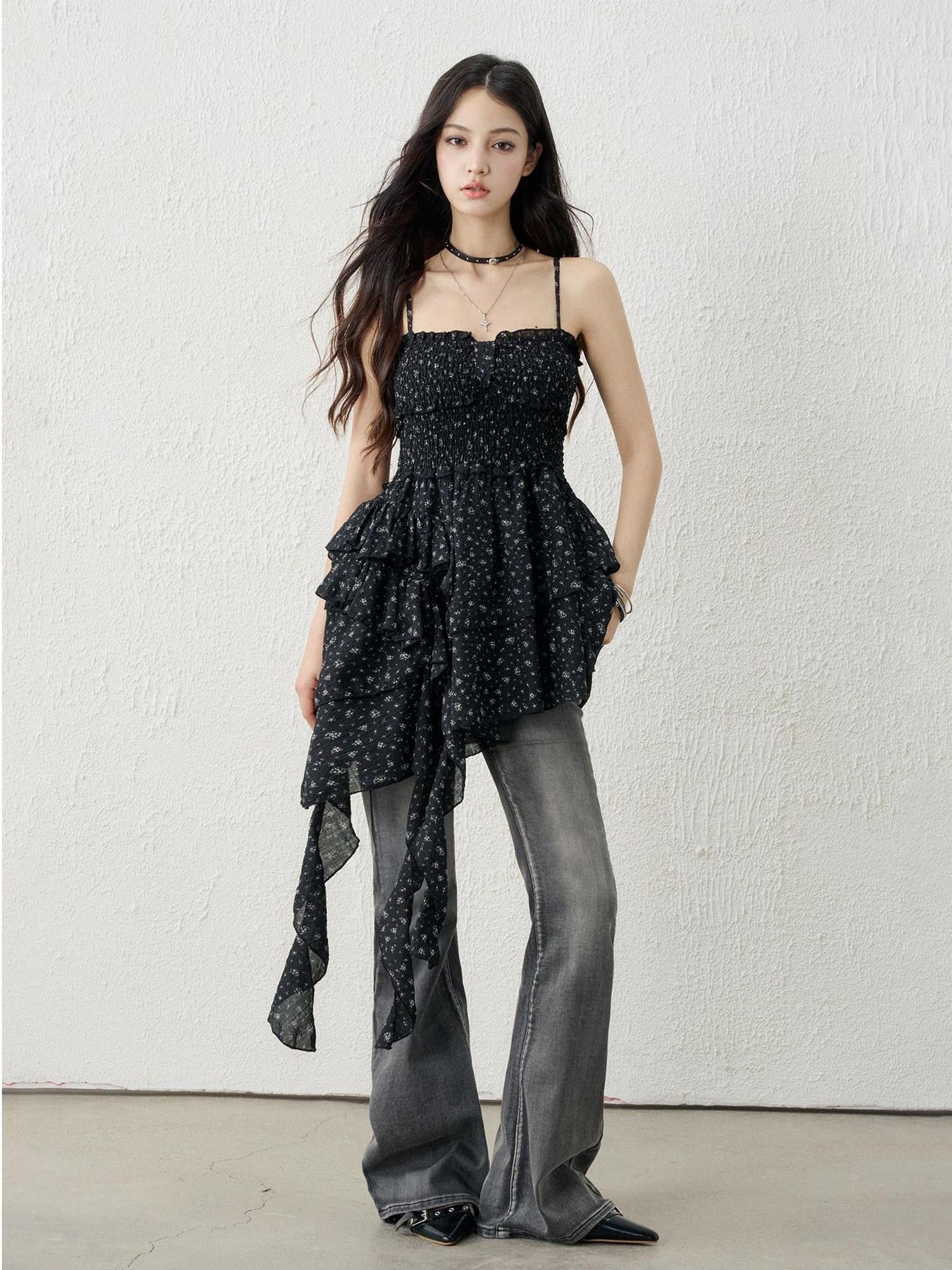 LADYGHOST Ethereal Seaside Strappy Asymmetric Hem Floral Women&