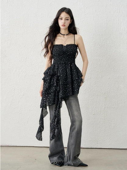LADYGHOST Ethereal Seaside Strappy Asymmetric Hem Floral Women&