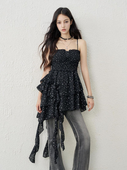 LADYGHOST Ethereal Seaside Strappy Asymmetric Hem Floral Women&