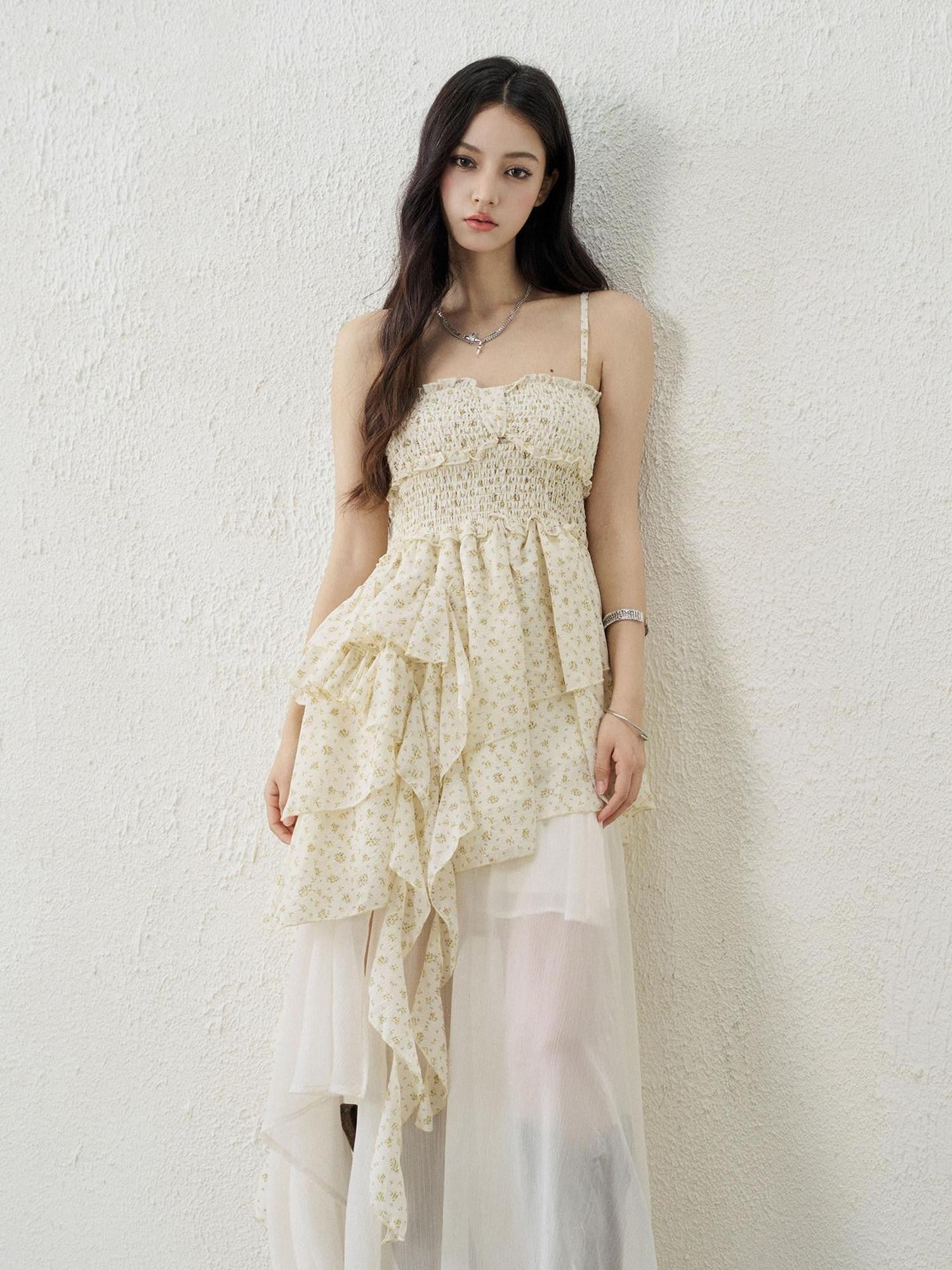 LADYGHOST Ethereal Seaside Strappy Asymmetric Hem Floral Women&