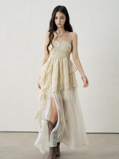 LADYGHOST Ethereal Seaside Strappy Asymmetric Hem Floral Women&