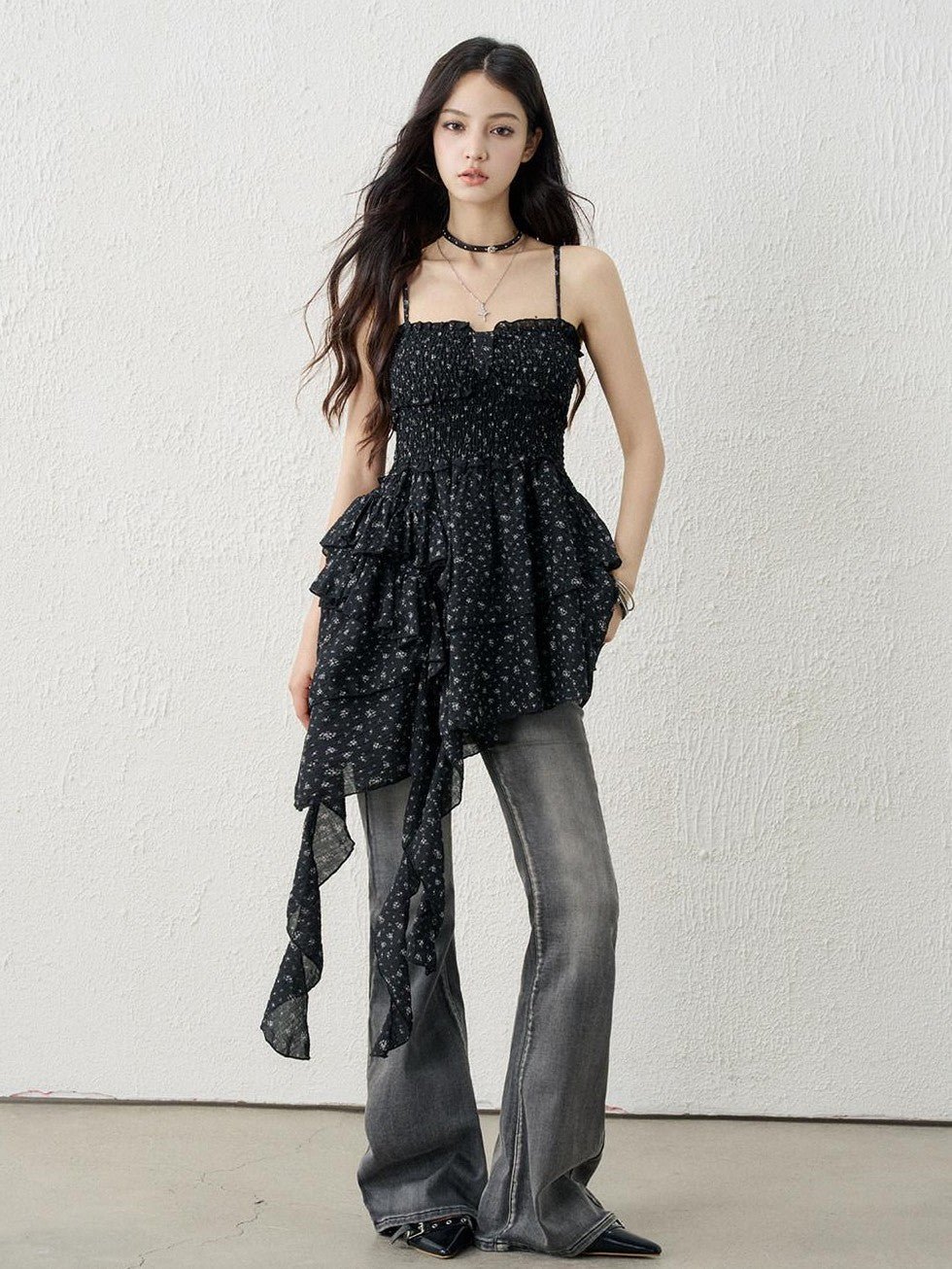 LADYGHOST Ethereal Seaside Strappy Asymmetric Hem Floral Women&
