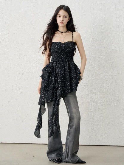 LADYGHOST Ethereal Seaside Strappy Asymmetric Hem Floral Women&