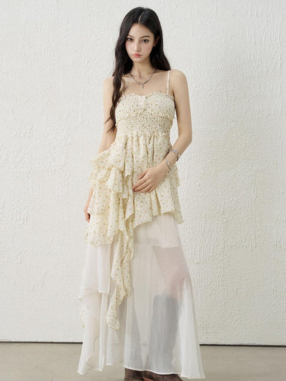 LADYGHOST Ethereal Seaside Strappy Asymmetric Hem Floral Women&