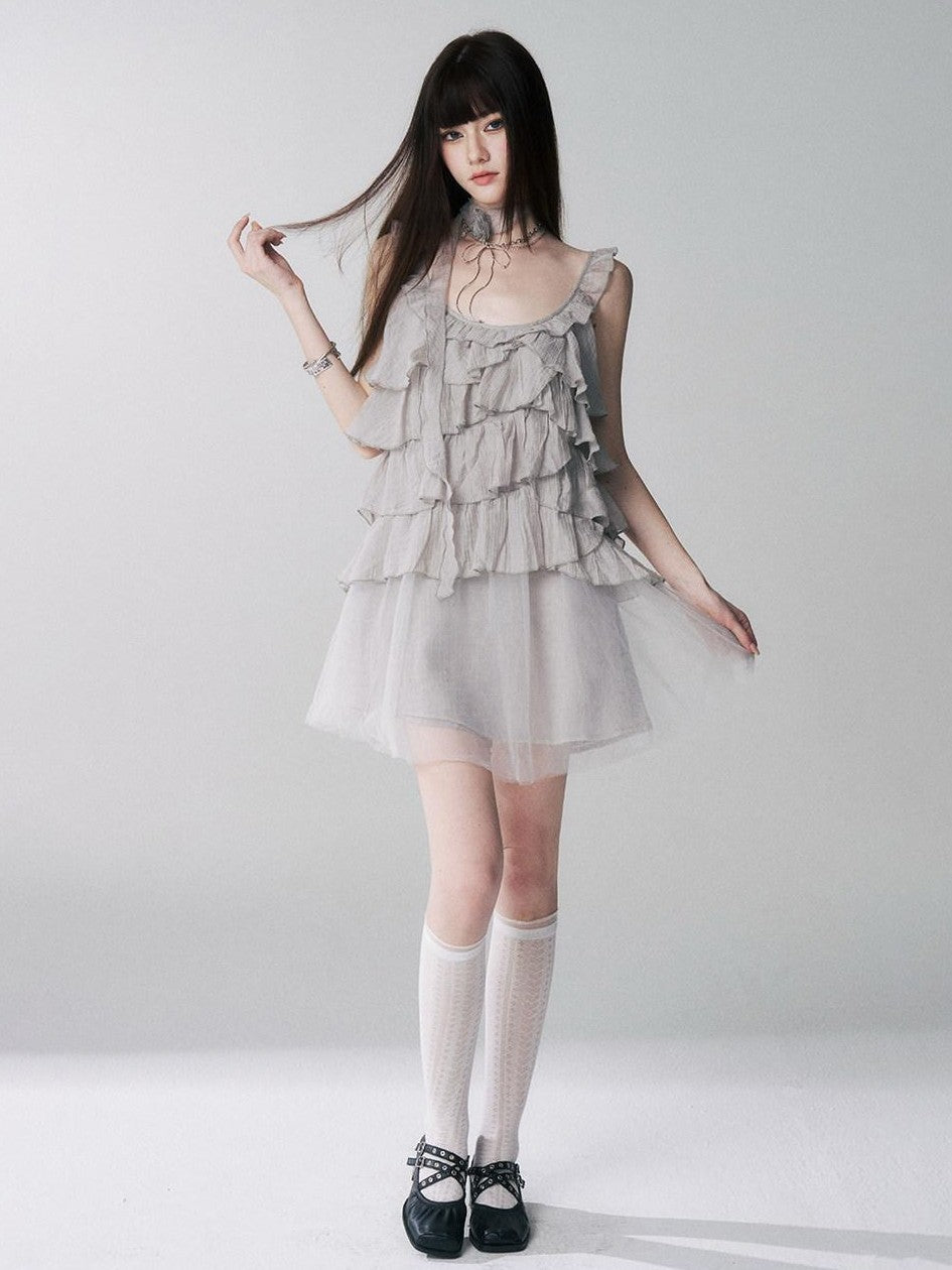 LADYGHOST Ethereal Short Layered Ruffle Women&