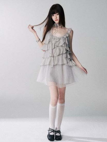 LADYGHOST Ethereal Short Layered Ruffle Women&