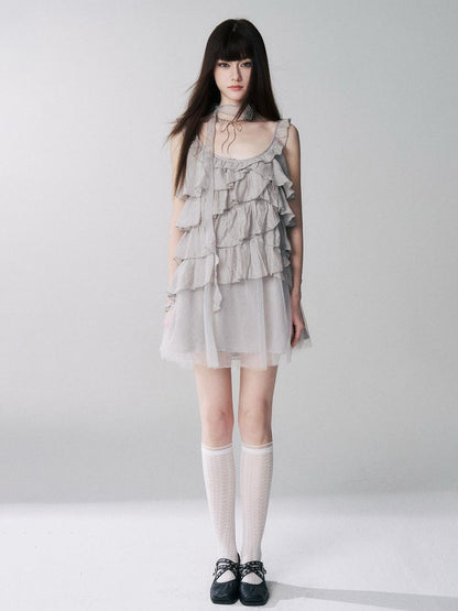 LADYGHOST Ethereal Short Layered Ruffle Women&