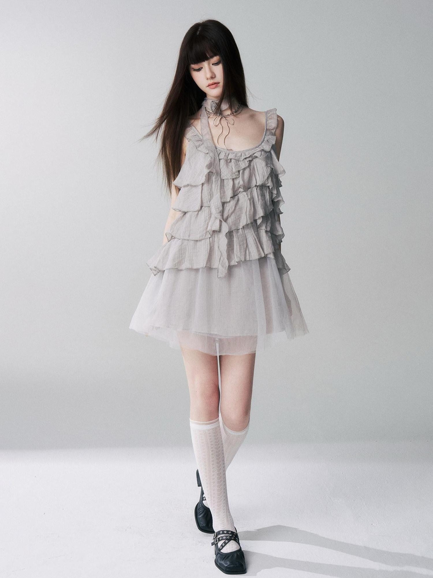 LADYGHOST Ethereal Short Layered Ruffle Women&