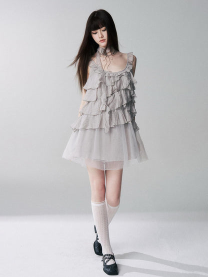 LADYGHOST Ethereal Short Layered Ruffle Women&