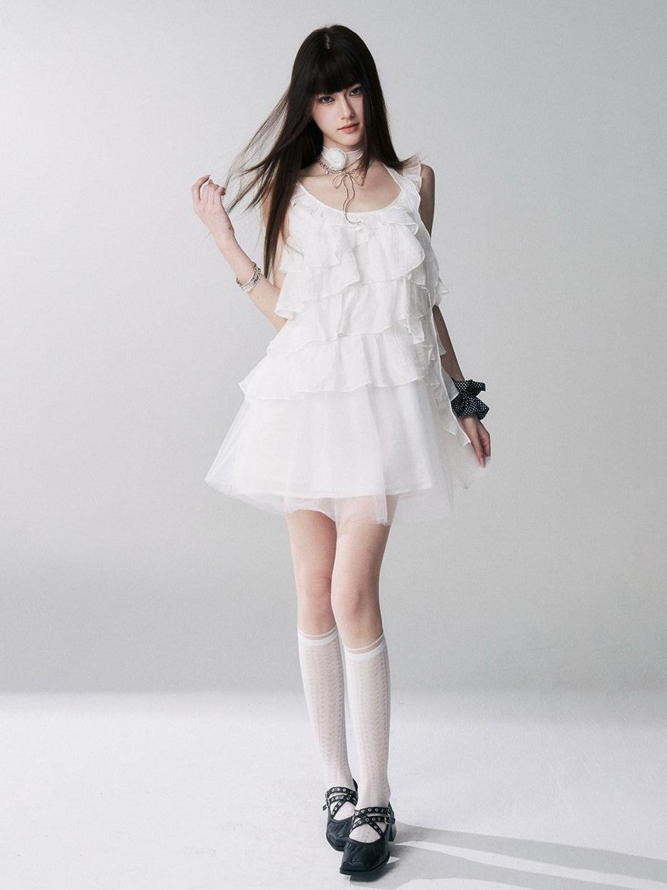 LADYGHOST Ethereal Short Layered Ruffle Women&