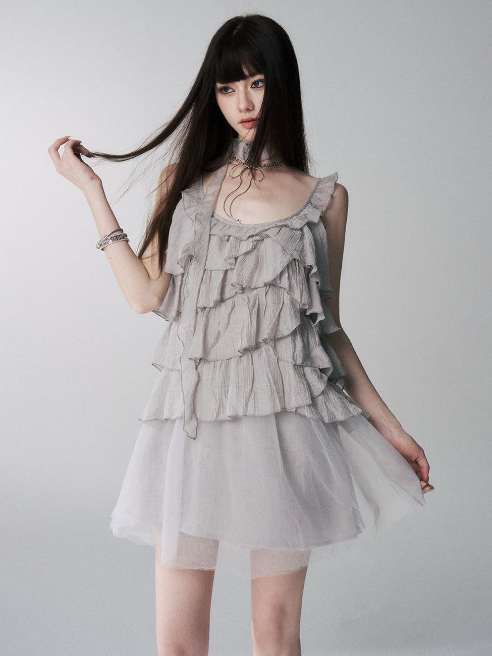 LADYGHOST Ethereal Short Layered Ruffle Women&