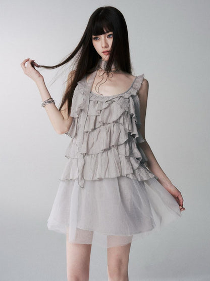 LADYGHOST Ethereal Short Layered Ruffle Women&