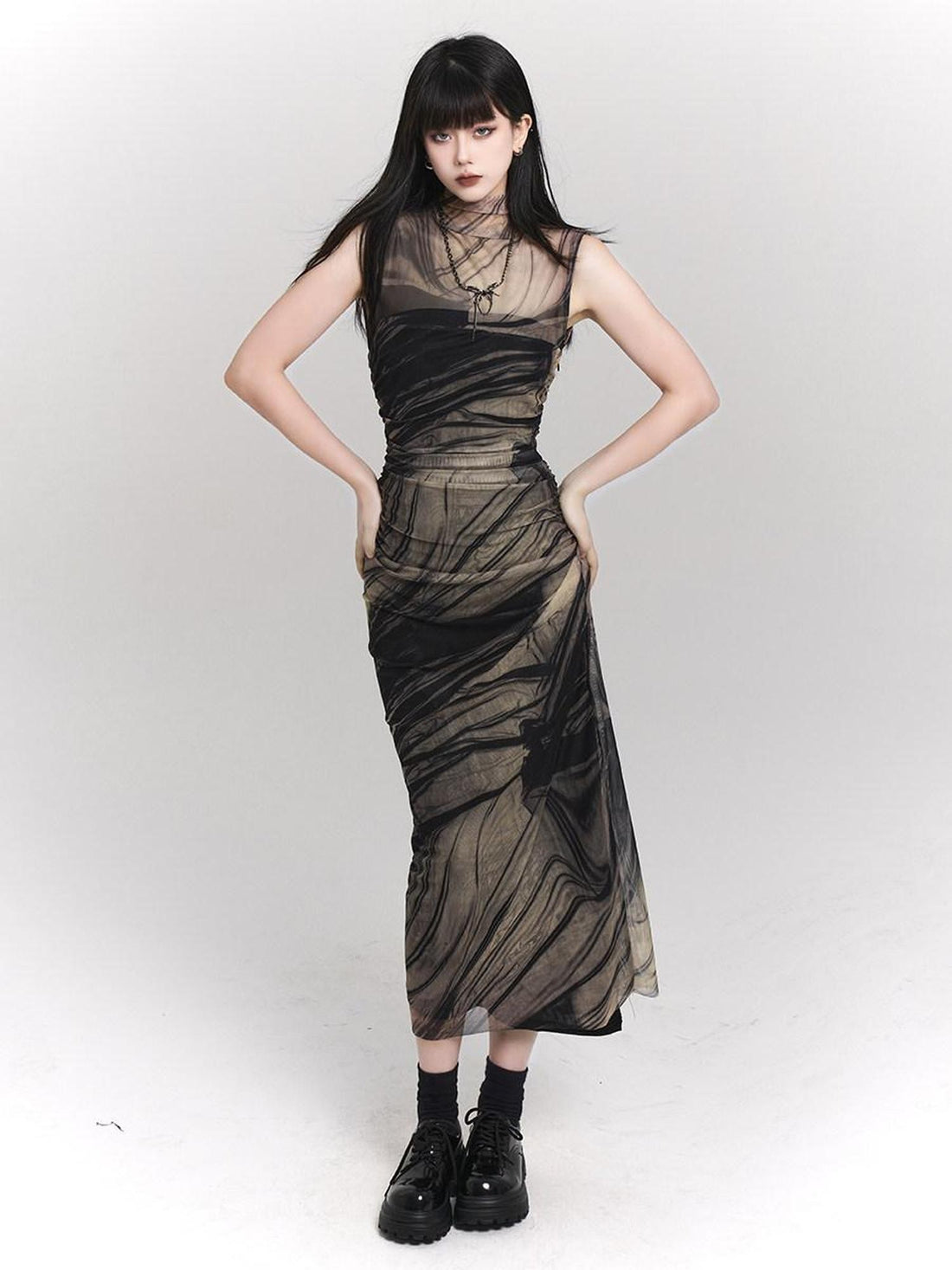 LADYGHOST Ethereal Sleeveless Cinched Waist Fitted Women&