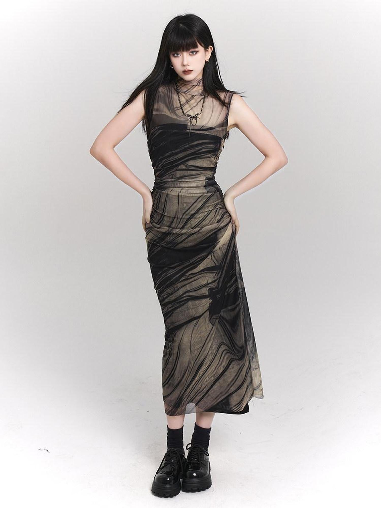 LADYGHOST Ethereal Sleeveless Cinched Waist Fitted Women&