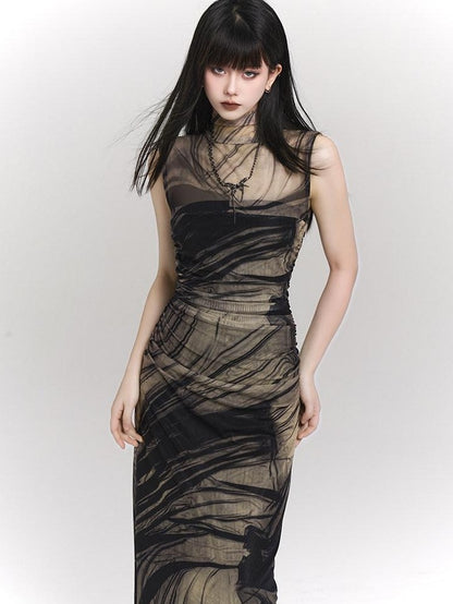 LADYGHOST Ethereal Sleeveless Cinched Waist Fitted Women&