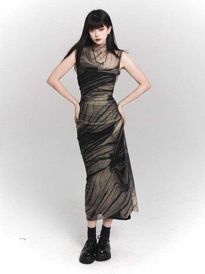 LADYGHOST Ethereal Sleeveless Cinched Waist Fitted Women&