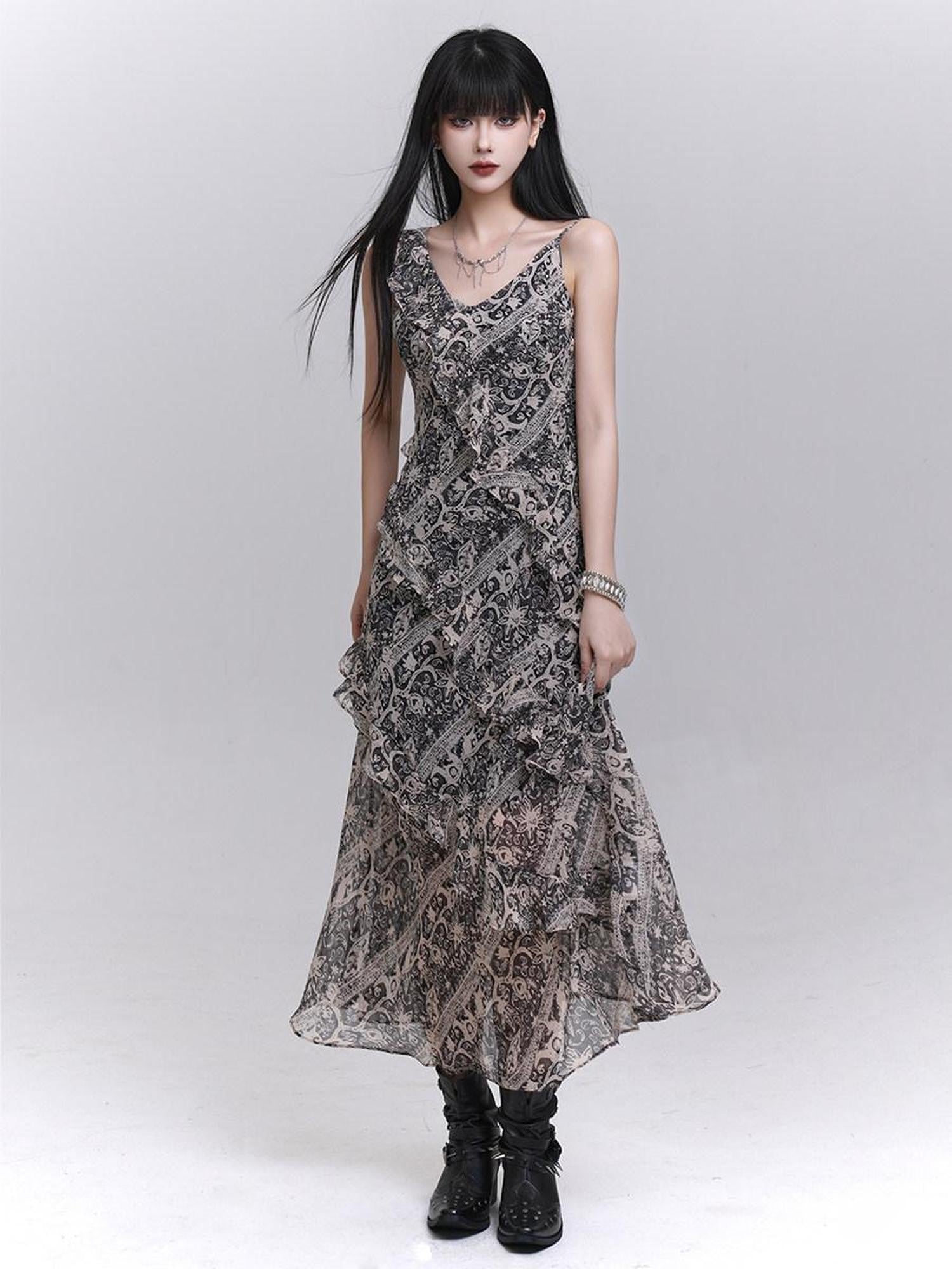 LADYGHOST Ethereal V-neck Spaghetti Strap Cinched Waist Women&