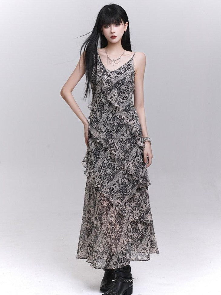 LADYGHOST Ethereal V-neck Spaghetti Strap Cinched Waist Women&