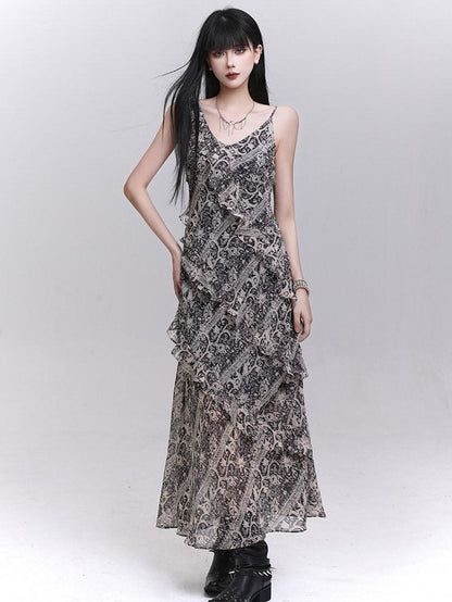 LADYGHOST Ethereal V-neck Spaghetti Strap Cinched Waist Women&
