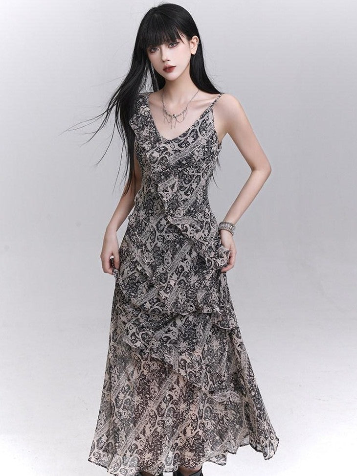 LADYGHOST Ethereal V-neck Spaghetti Strap Cinched Waist Women&