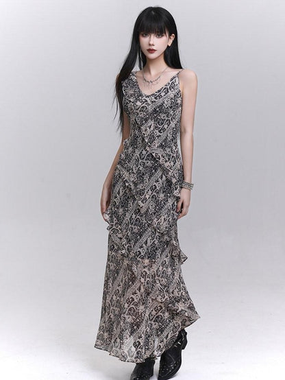 LADYGHOST Ethereal V-neck Spaghetti Strap Cinched Waist Women&