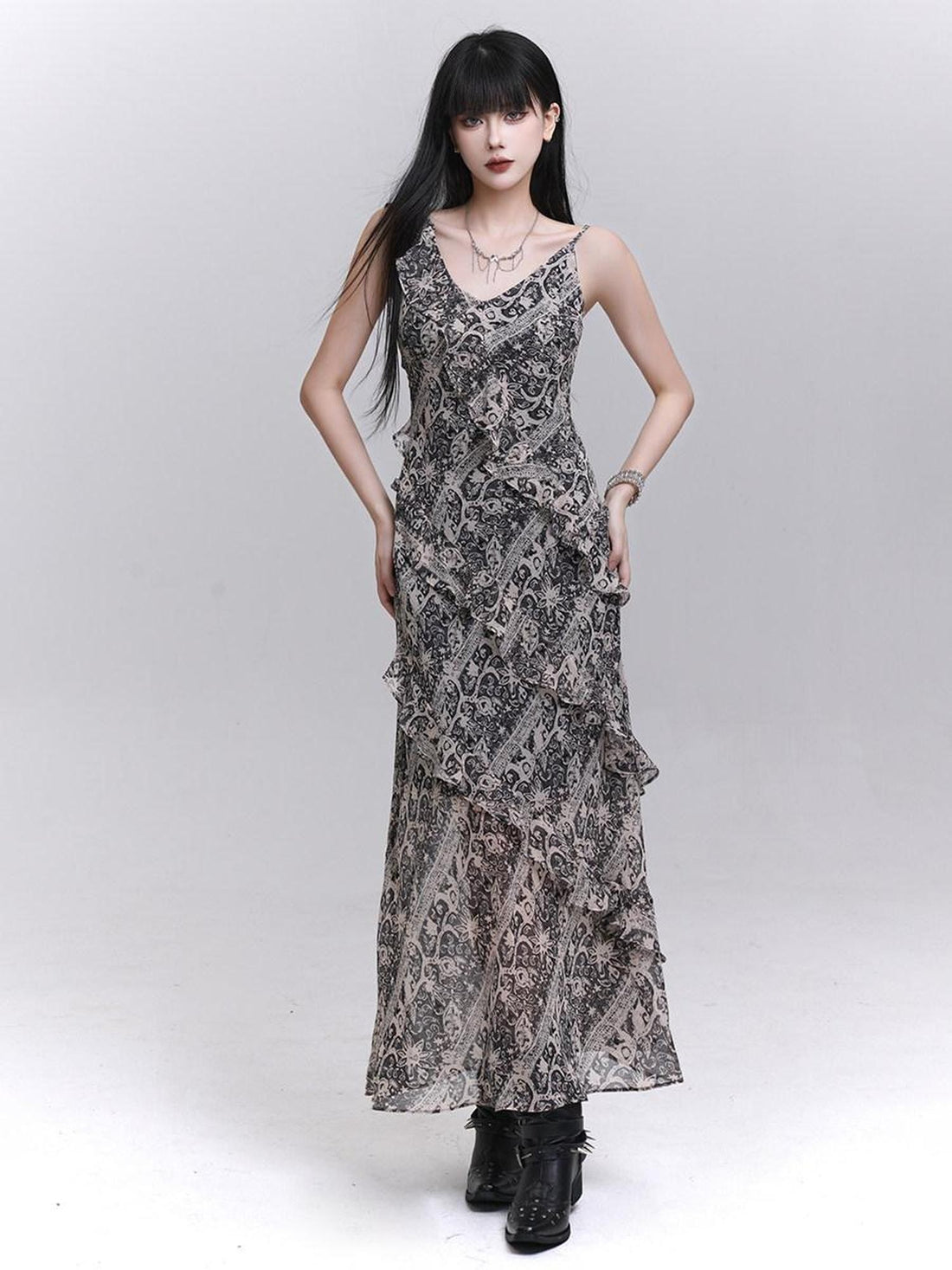 LADYGHOST Ethereal V-neck Spaghetti Strap Cinched Waist Women&