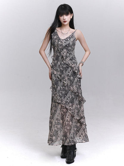 LADYGHOST Ethereal V-neck Spaghetti Strap Cinched Waist Women&