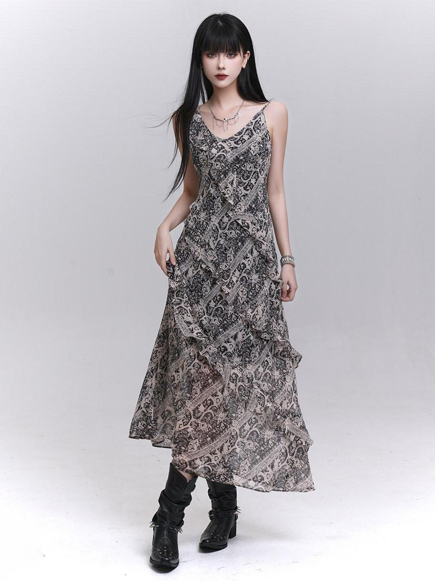 LADYGHOST Ethereal V-neck Spaghetti Strap Cinched Waist Women&