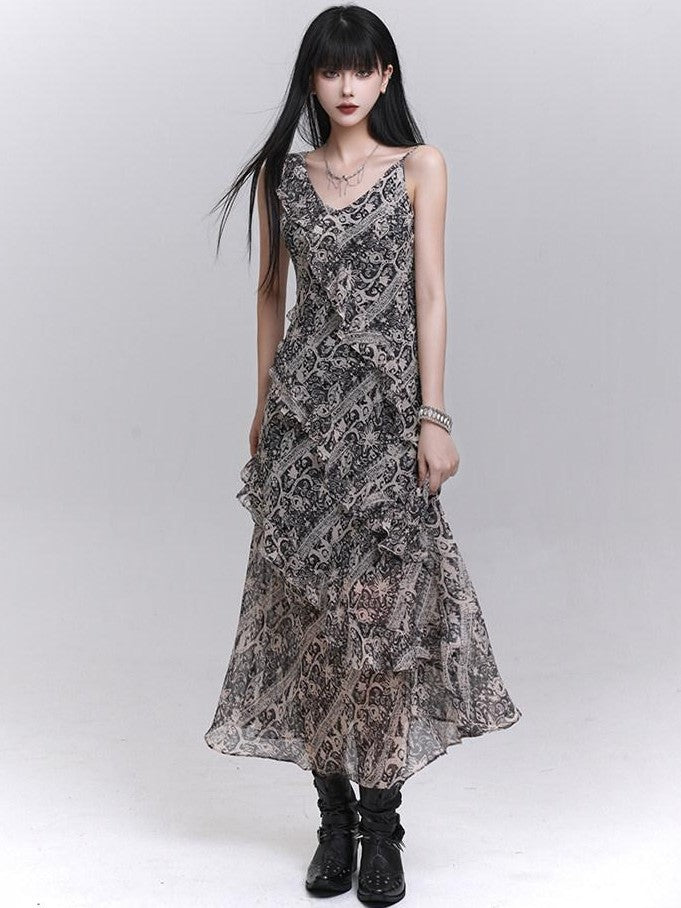 LADYGHOST Ethereal V-neck Spaghetti Strap Cinched Waist Women&