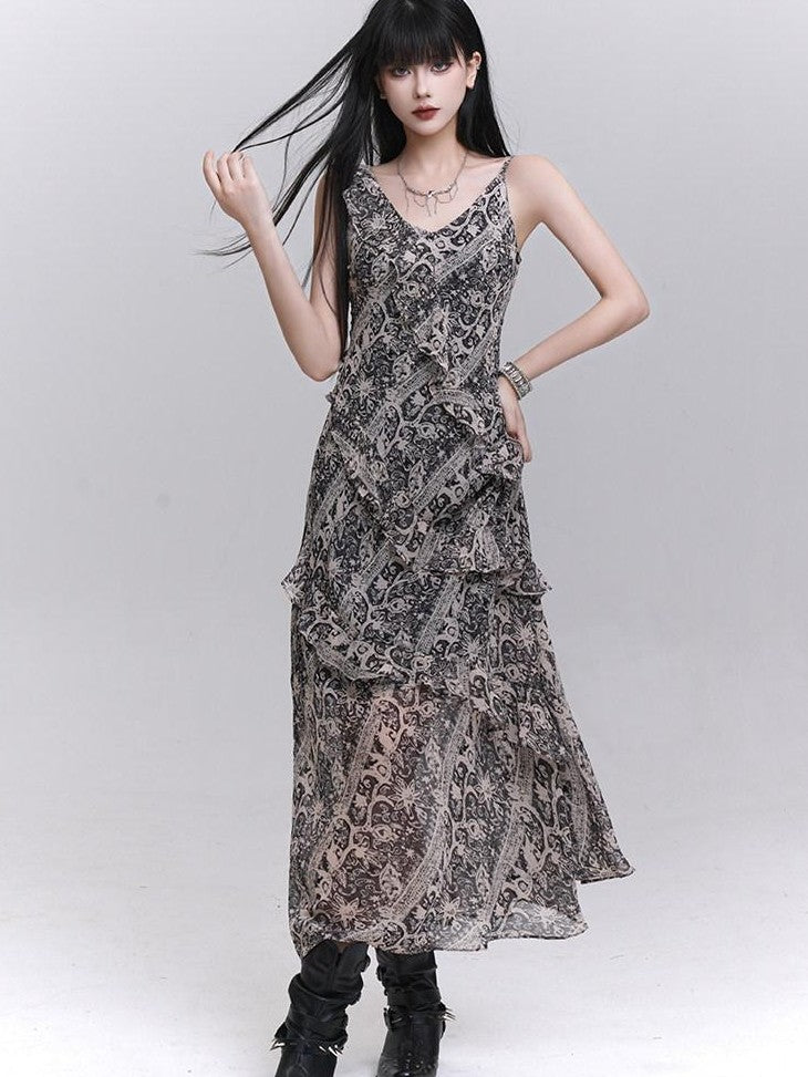 LADYGHOST Ethereal V-neck Spaghetti Strap Cinched Waist Women&