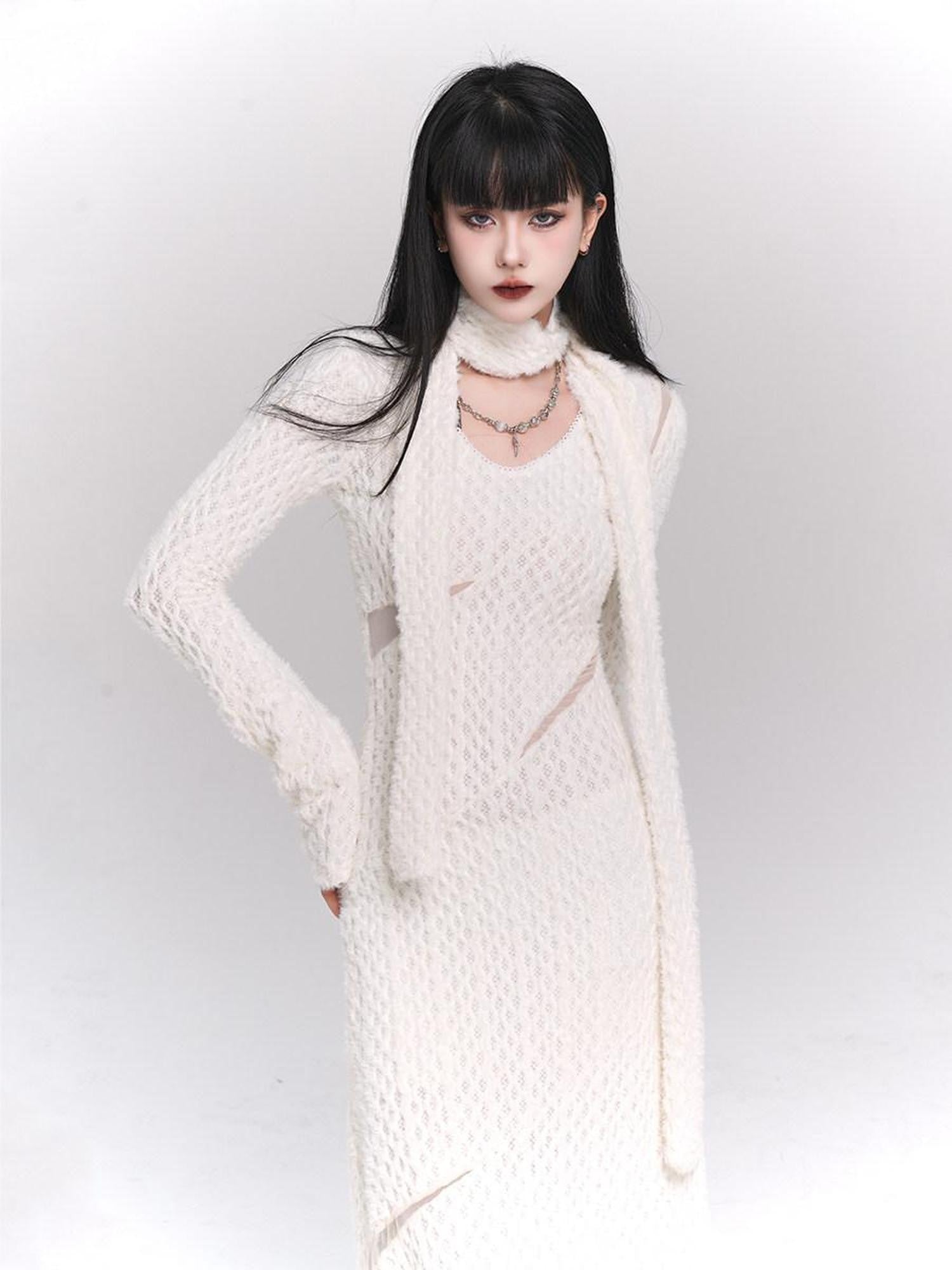 LADYGHOST Ethereal White Long Sleeve Korean Elevated Women&