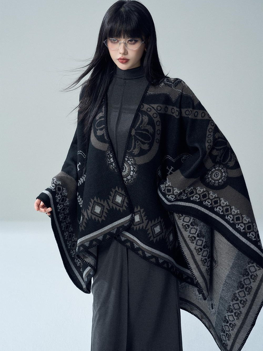 LADYGHOST Ethnic Geometric Embroidered Shawl Women&