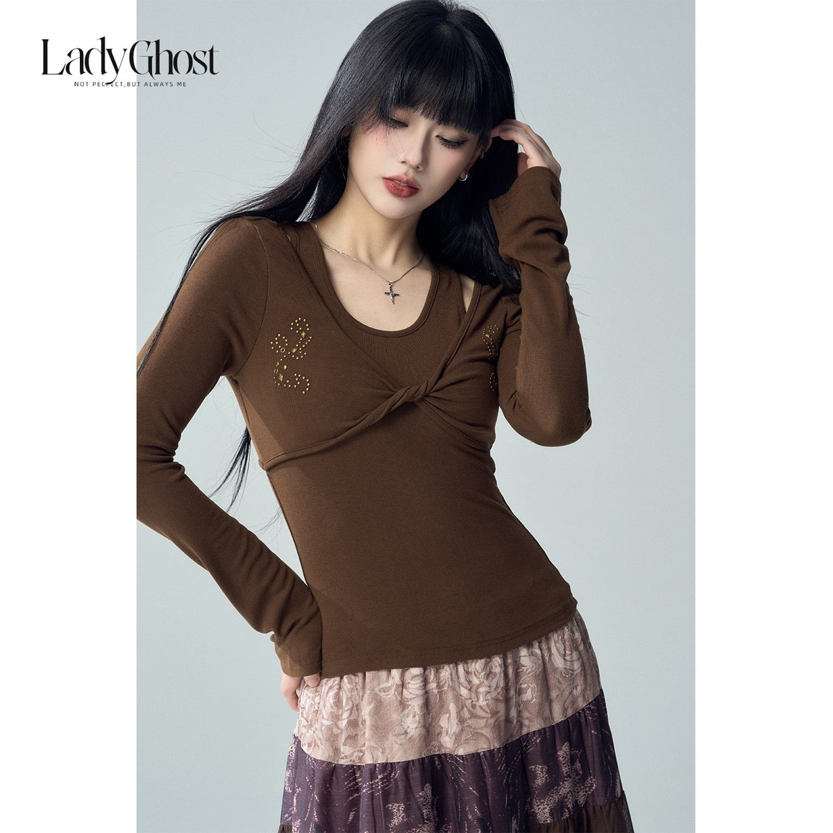 LADYGHOST_Faux_Two_Piece_Solid_Color_Cotton_Blend_Women&
