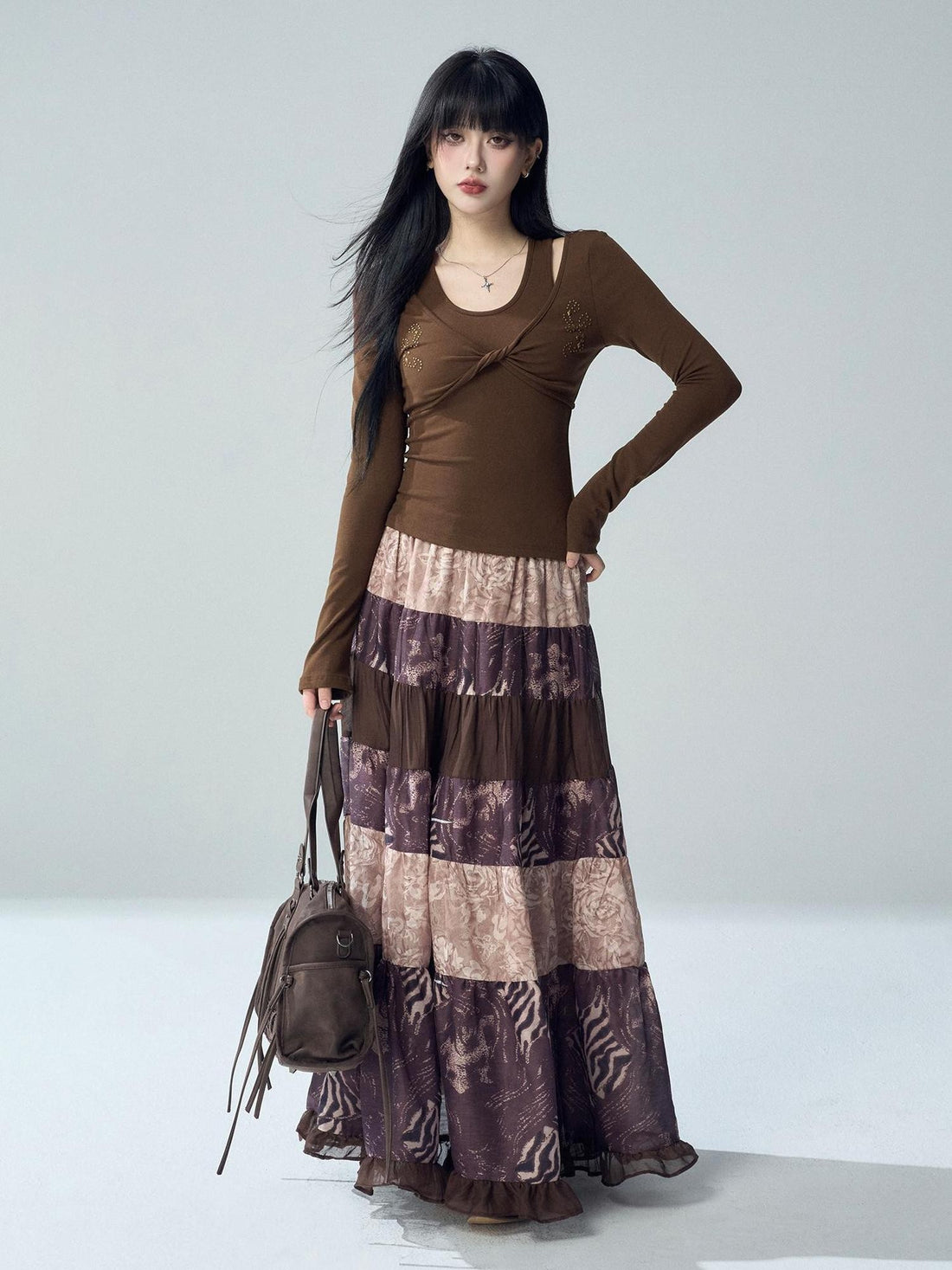 LADYGHOST Faux Two Piece Solid Color Cotton Blend Women&