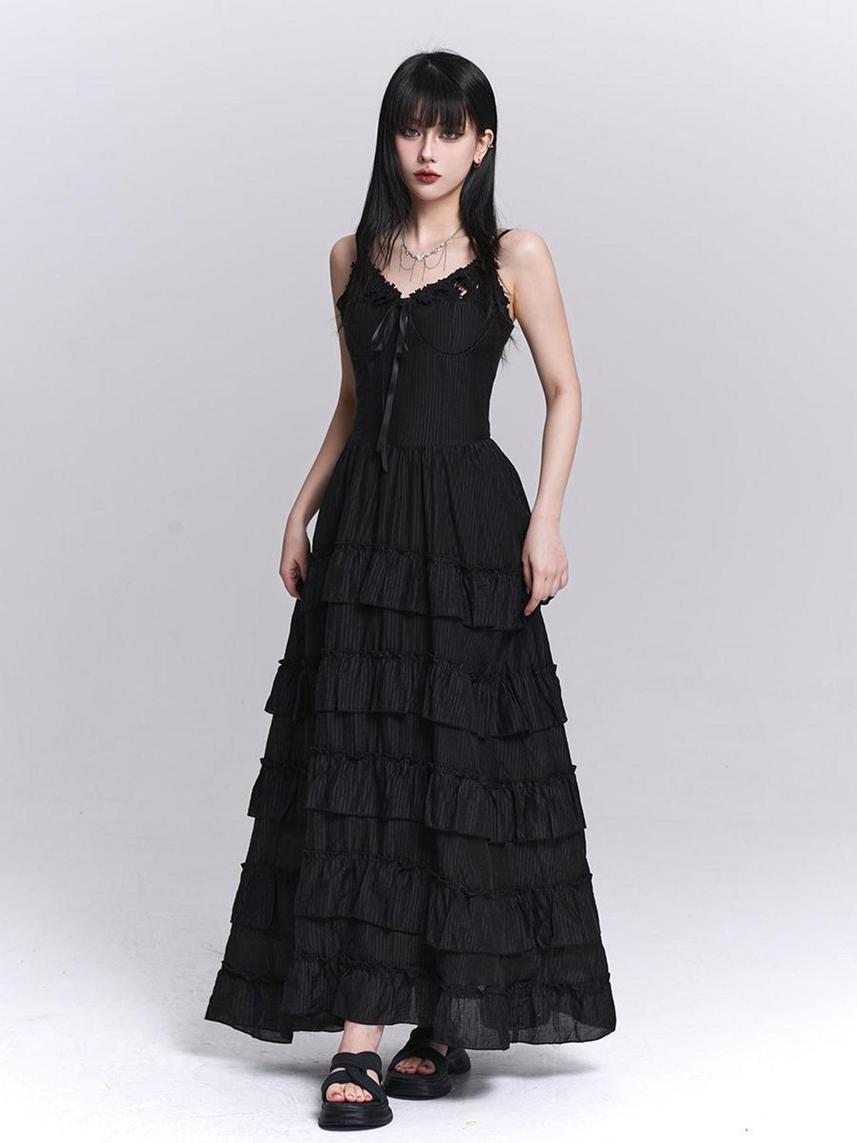 LADYGHOST French Pleated Tiered Black Women&