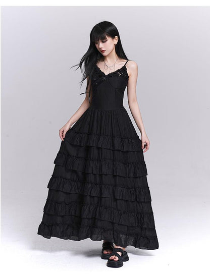 LADYGHOST French Pleated Tiered Black Women&