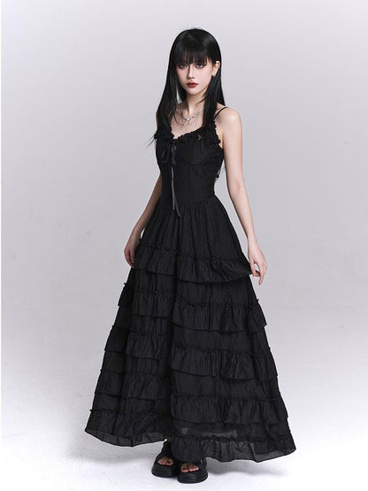 LADYGHOST French Pleated Tiered Black Women&