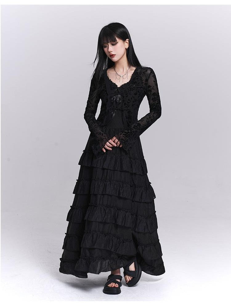 LADYGHOST French Pleated Tiered Black Women&