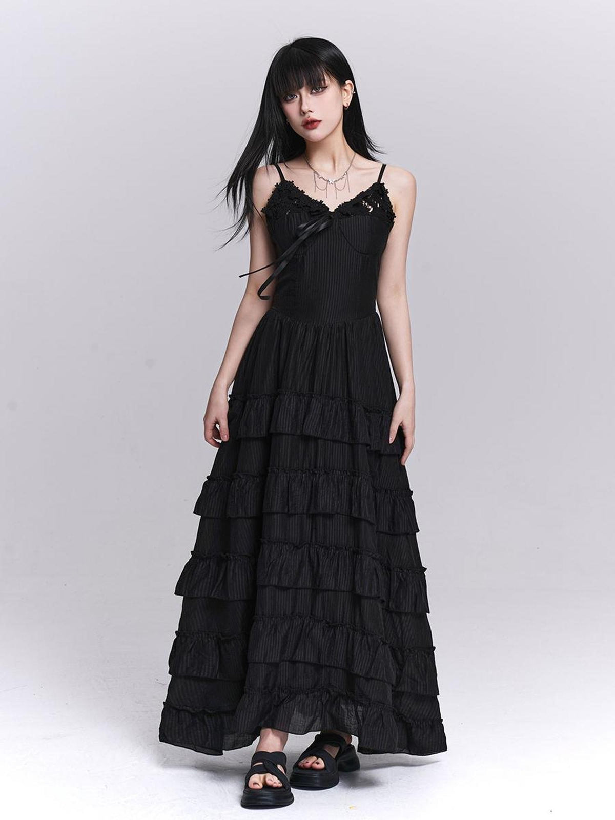 LADYGHOST French Pleated Tiered Black Women&