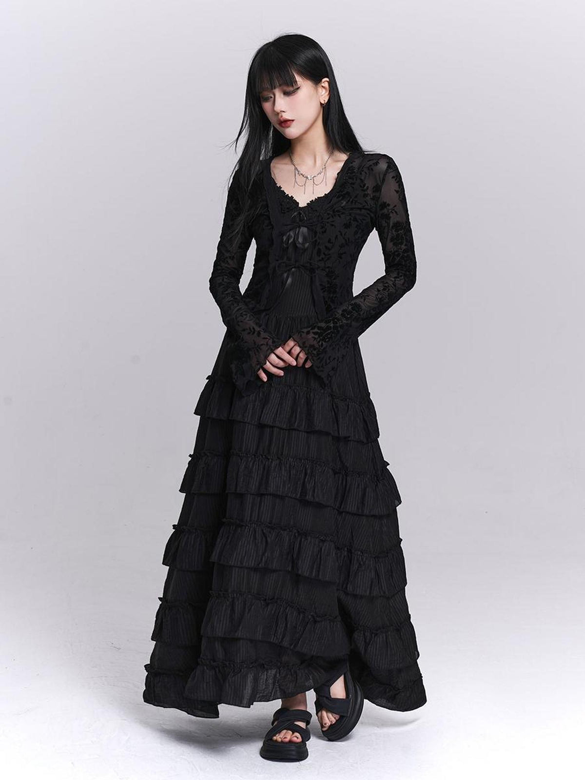 LADYGHOST French Pleated Tiered Black Women&
