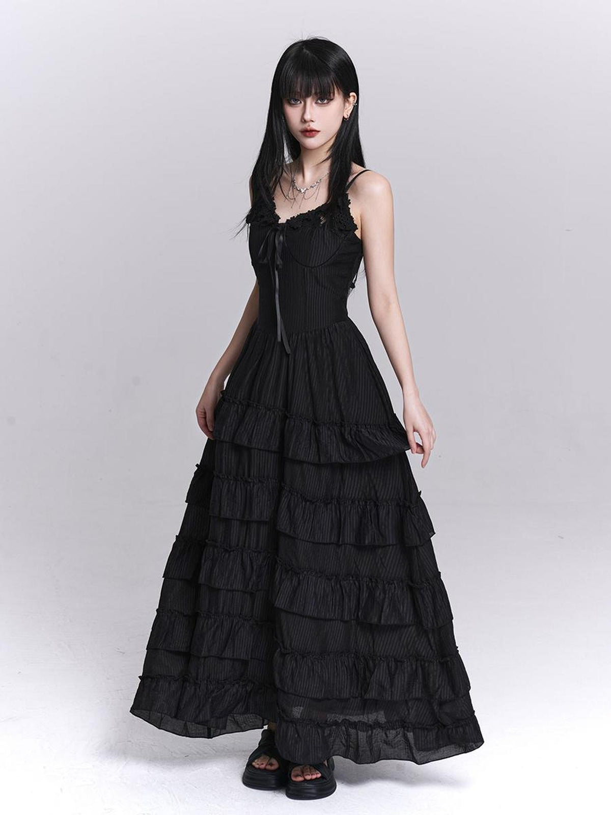 LADYGHOST French Pleated Tiered Black Women&